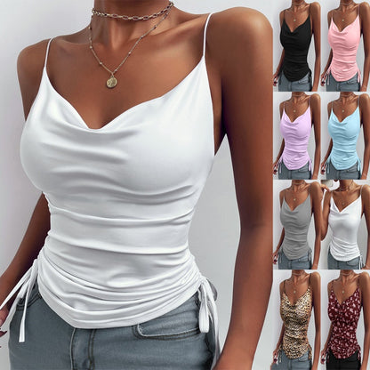 Hauts à bretelles spaghetti et col en V pour femme, vêtements d'été