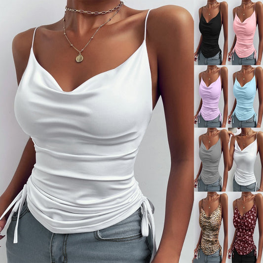 Hauts à bretelles spaghetti et col en V pour femme, vêtements d'été