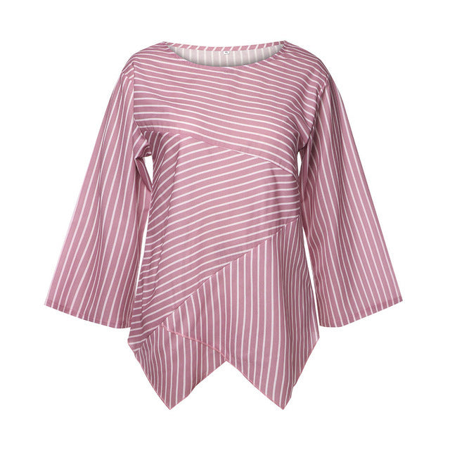 Chemise à manches longues irrégulières à rayures et col en V