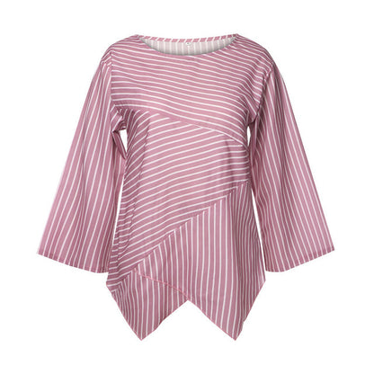 Chemise à manches longues irrégulières à rayures et col en V