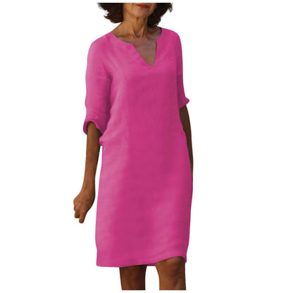 Robe d'été en coton et lin avec coutures classiques et taille haute