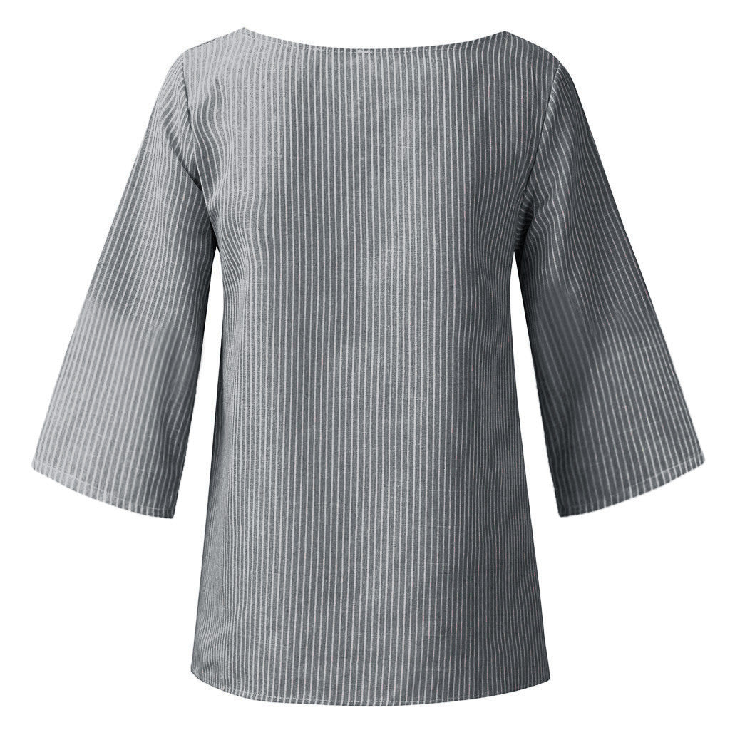 Chemise à manches longues irrégulières à rayures et col en V