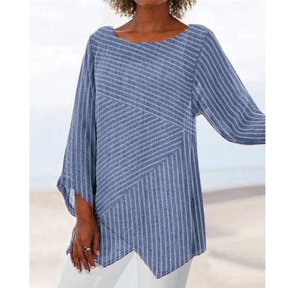 Chemise à manches longues irrégulières à rayures et col en V