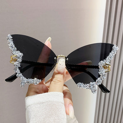 Lunettes de soleil papillon de luxe pour femmes, style vintage Y2K, sans monture, surdimensionnées