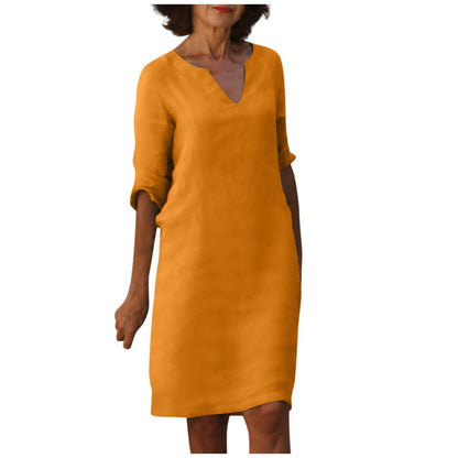 Robe d'été en coton et lin avec coutures classiques et taille haute