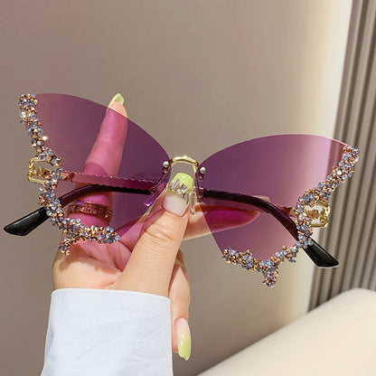 Lunettes de soleil papillon de luxe pour femmes, style vintage Y2K, sans monture, surdimensionnées