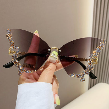 Lunettes de soleil papillon de luxe pour femmes, style vintage Y2K, sans monture, surdimensionnées