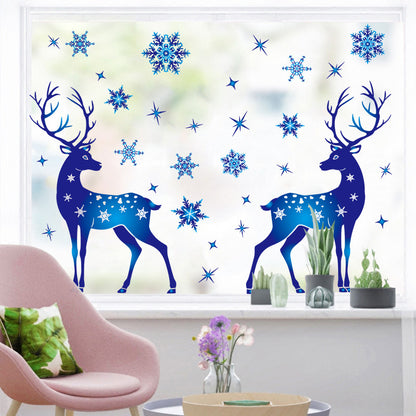 Autocollants de Noël en forme de renne et de flocon de neige pour décoration de fenêtre et de mur de Noël pour chambre d'enfant