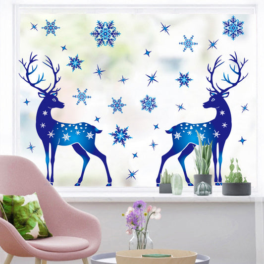 Autocollants de Noël en forme de renne et de flocon de neige pour décoration de fenêtre et de mur de Noël pour chambre d'enfant