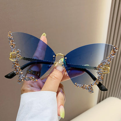 Lunettes de soleil papillon de luxe pour femmes, style vintage Y2K, sans monture, surdimensionnées